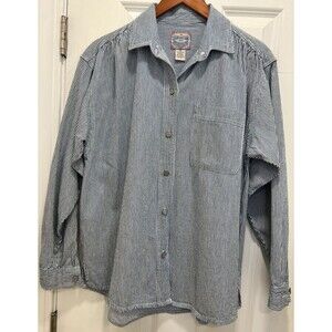 VTG Gitano Blue Jean Women's Long Sleeve Buttoned-Up Shirt Blue & White Stripe
